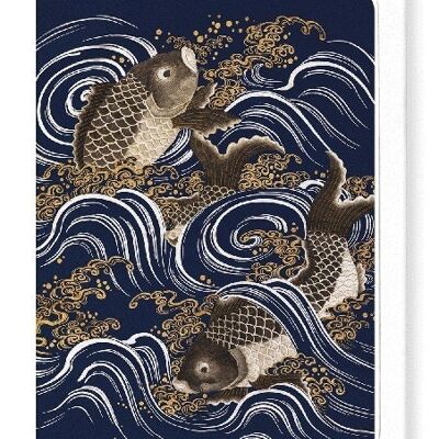 CARPS IN WAVES Japanese Greeting Card