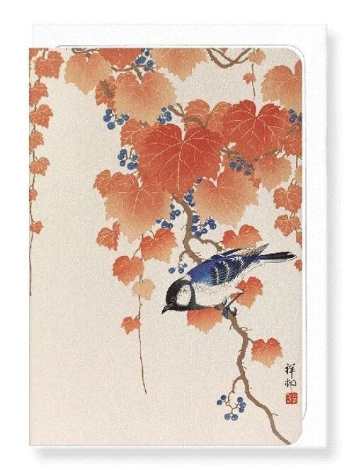 BIRD AND RED IVY Japanese Greeting Card