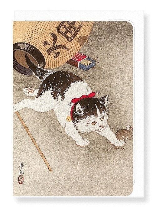 CAT CATCHING A MOUSE Japanese Greeting Card