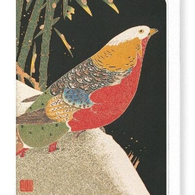 GOLDEN PHEASANT IN SNOW C.1900  Japanese Greeting Card