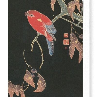 PAPPAGALLO ROSSO SU UN RAMO C.1900 Cartolina d'auguri giapponese