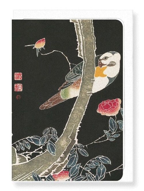 PARROT AND ROSE BUSH C.1900  Japanese Greeting Card