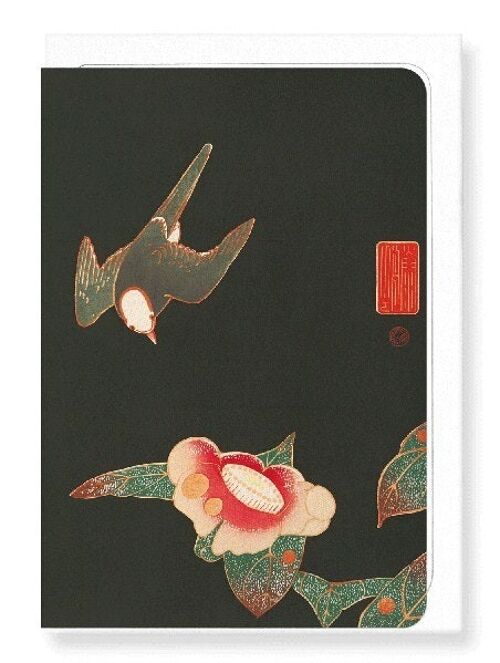 SWALLOW AND CAMELLIA C.1900  Japanese Greeting Card