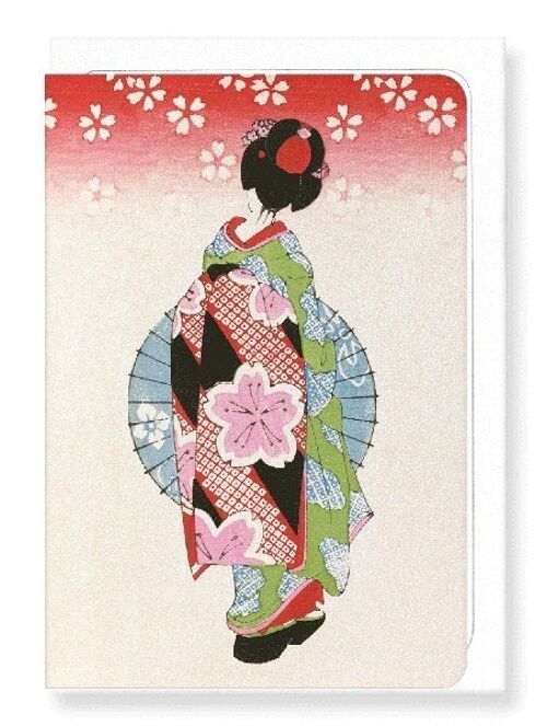 MAIKO WITH PARASOL C.1920  Japanese Greeting Card