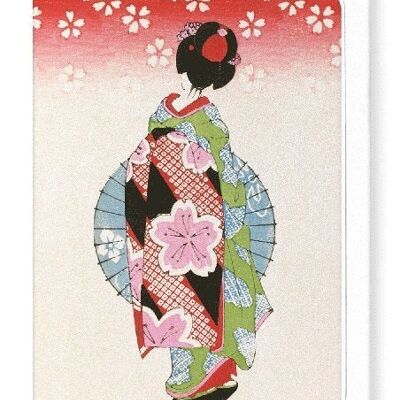 MAIKO WITH PARASOL C.1920  Japanese Greeting Card