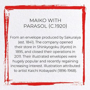 MAIKO AVEC PARASOL C.1920 Japonais Carte de vœux 3