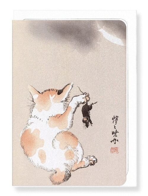 CAT WITH MOUSE C.1870  Japanese Greeting Card