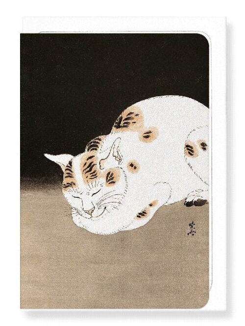 SLEEPING CAT C.1880  Japanese Greeting Card