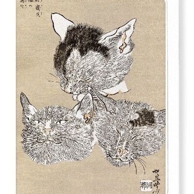 THREE CAT HEADS C.1880  Japanese Greeting Card