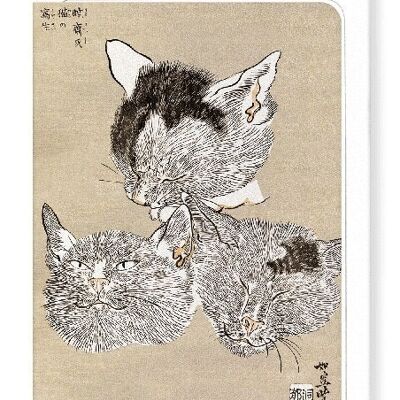 THREE CAT HEADS C.1880  Japanese Greeting Card