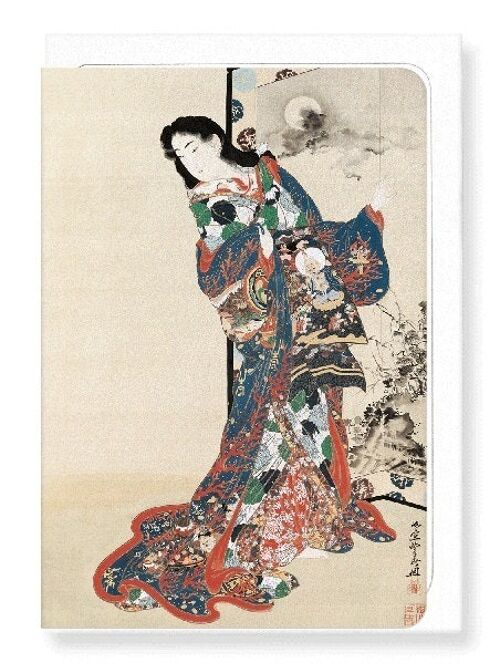BEAUTY BEFORE A SCREEN C.1851-89  Japanese Greeting Card