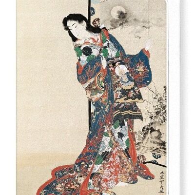 LA BEAUTÉ AVANT UN ÉCRAN C.1851-89 Japonais Carte de vœux