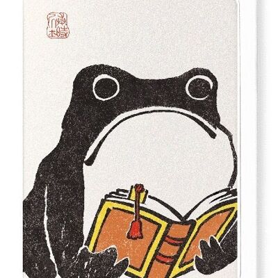 BOOK READING FROG Japanese Greeting Card