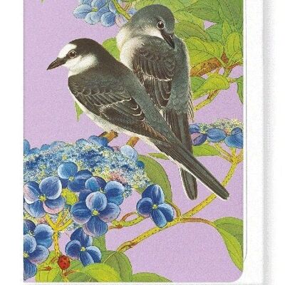 ASHY MINIVET BIRDS WITH HYDRANGEA C.1930  Japanese Greeting Card