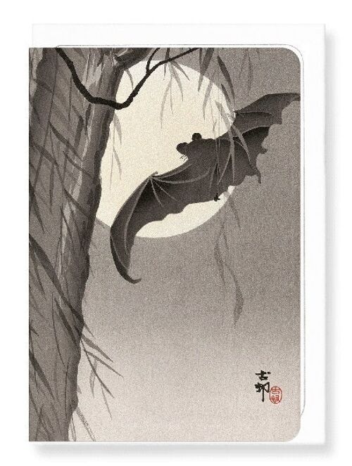 TWO BATS IN FULL MOON C.1910  Japanese Greeting Card