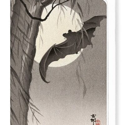 TWO BATS IN FULL MOON C.1910  Japanese Greeting Card