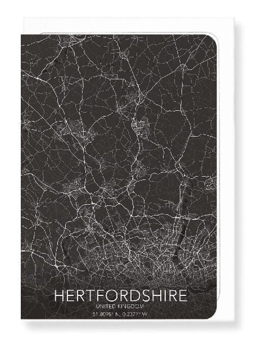 HERTFORDSHIRE FULL MAP (DARK): Greeting Card