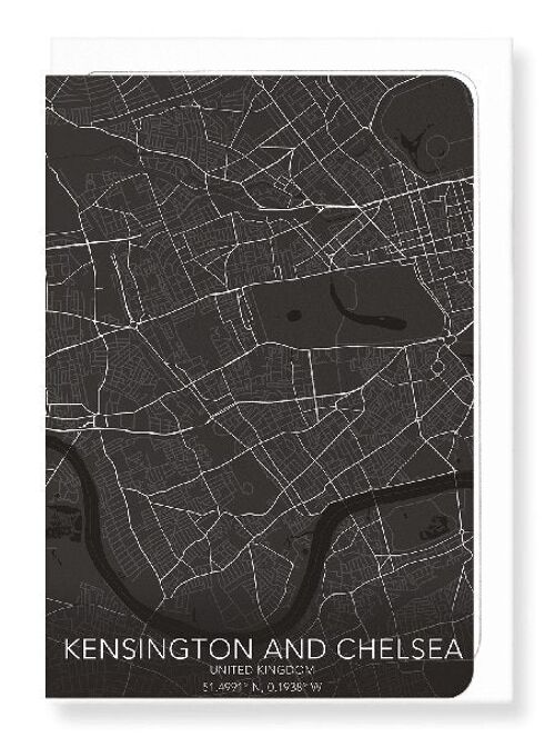 KENSINGTON AND CHELSEA FULL MAP (DARK): Greeting Card