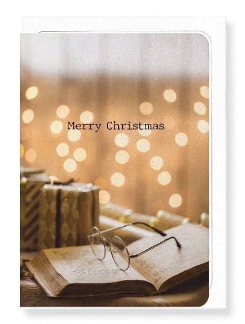 CHRISTMAS BOOK AND GLASSES Greeting Card