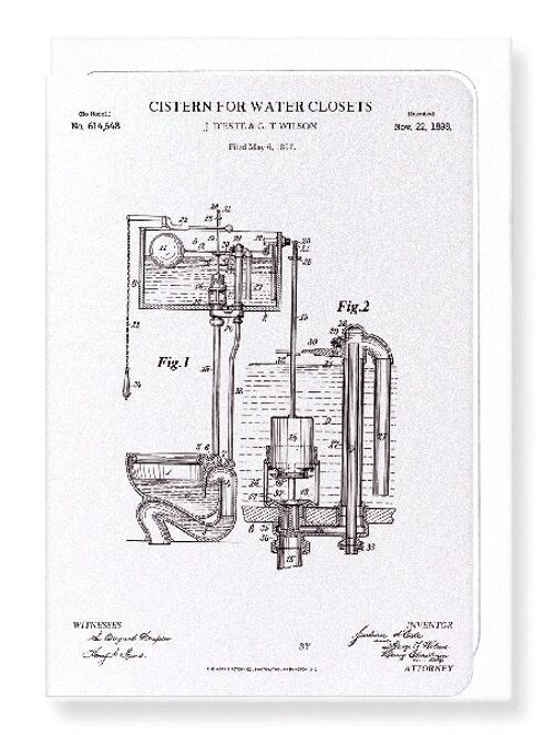 PATENT OF CISTERN FOR WATER CLOSETS 1898  Greeting Card