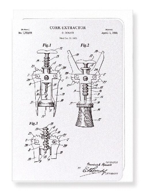 PATENT OF CORK EXTRACTOR 1930  Greeting Card