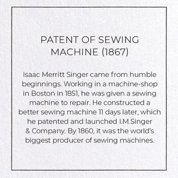 BREVET DE MACHINE À COUDRE 1867 Carte de vœux 2