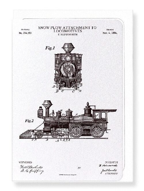 PATENT OF SNOW PLOW ON LOCOMOTIVES 1884  Greeting Card