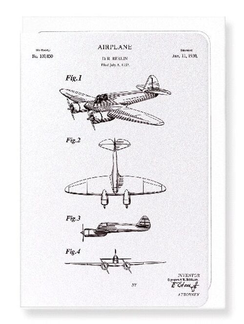 PATENT OF AIRPLANE 1938  Greeting Card