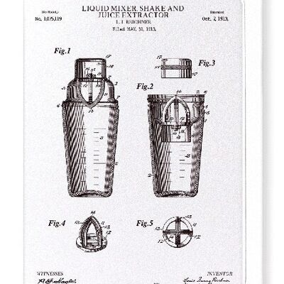 PATENT OF LIQUID MIXER, SHAKE & JUICE EXTRACTOR 1913  8xCards