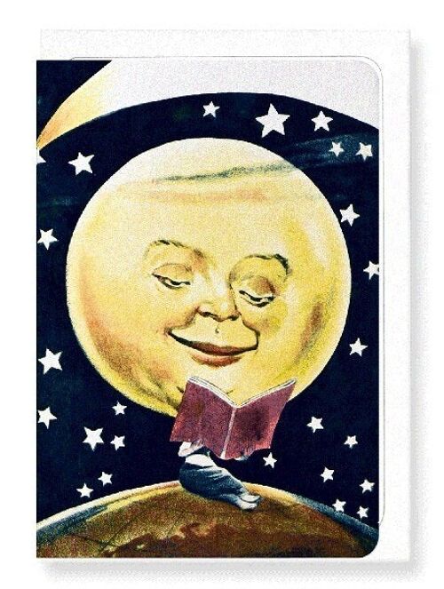 EVEN THE MOON READS Greeting Card