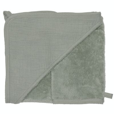 Cape de bain + gant - bambou & gaze vert de gris