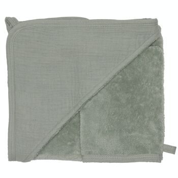 Cape de bain + gant - bambou & gaze vert de gris