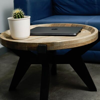 Mesa de centro redonda de madera de fresno con patas negras