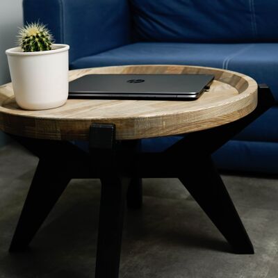 Round Ashwood Coffee Table With Black Legs