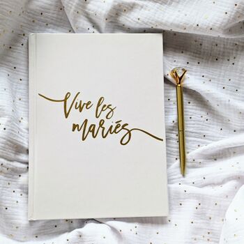 Livre d'or mariage + stylo "Vive les mariés" - Wedding Guest Book - Livre d'or blanc et doré mariage original - 68 pages, couverture rigide 2