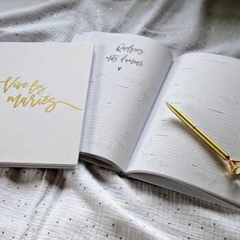 Livre d'or mariage + stylo "Vive les mariés" - Wedding Guest Book - Livre d'or blanc et doré mariage original - 68 pages, couverture rigide 3