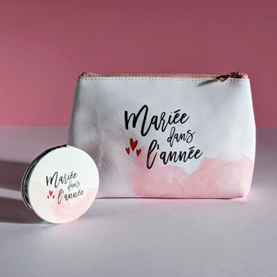 Make-up kit Bride and her mirror - Wedding pouch - Faux leather - Bride in the year - EVJF gift - Wedding gift