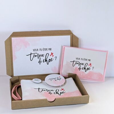 Witness box - Marriage witness request | Box of 4 accessories: pouch, mirror, badge + postcard | Witness gift, EVJF - Bride team