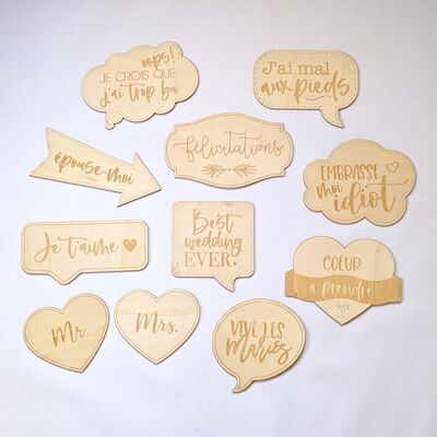 11 Wedding Photobooth Accessories - Wooden | Props, Photo booth kit, Party decoration, Disguise, Wedding photo decoration