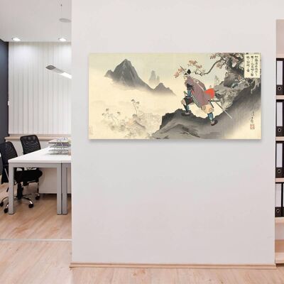 Japanese painting, print on canvas: Mizuno Toshikata, Kato Kiyomasa destroying the palace of Orankai