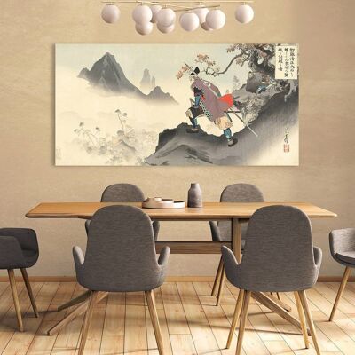 Pintura japonesa, impresión sobre lienzo: Mizuno Toshikata, Kato Kiyomasa destruyendo el palacio de Orankai