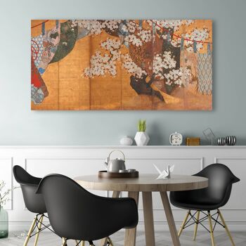Cadre japonais, estampe sur toile : paravent et fleur de cerisier 1