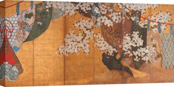 Cadre japonais, estampe sur toile : paravent et fleur de cerisier 2