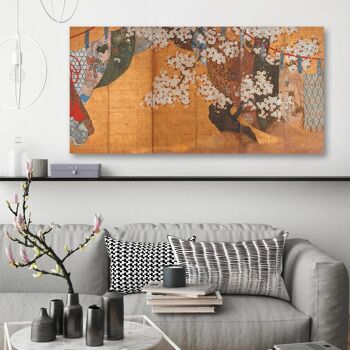 Cadre japonais, estampe sur toile : paravent et fleur de cerisier 3