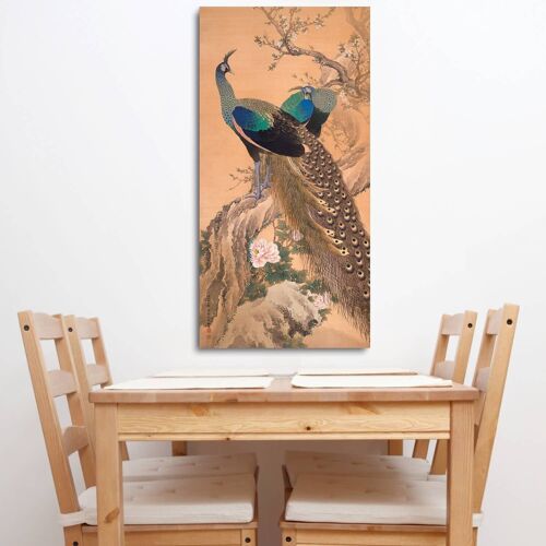 Quadro giapponese, stampa su tela: Imao KeinenImao Keinen, Coppia di pavoni in primavera