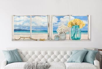 Tableau, Trompe-l'oeil, sur toile : Remy Dellal, Fenêtre donnant sur la plage 3