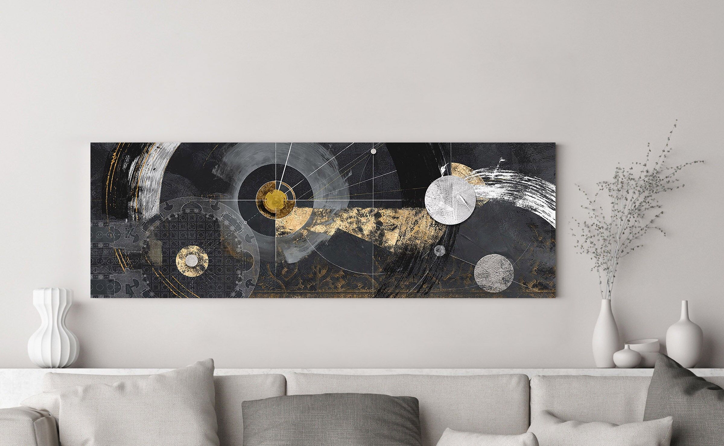 Weiße abstrakte Malerei, Druck auf Leinwand: Arturo Armenti, Renaissance