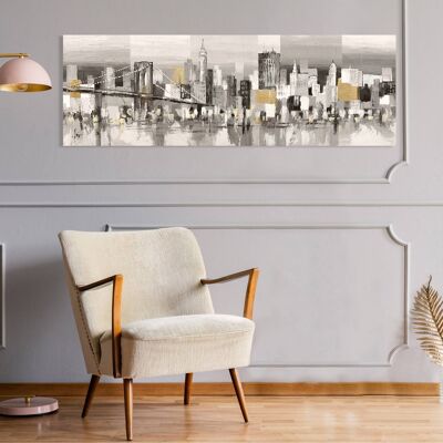 Peinture moderne, impression sur toile : Luigi Florio, New York et le pont de Brooklyn