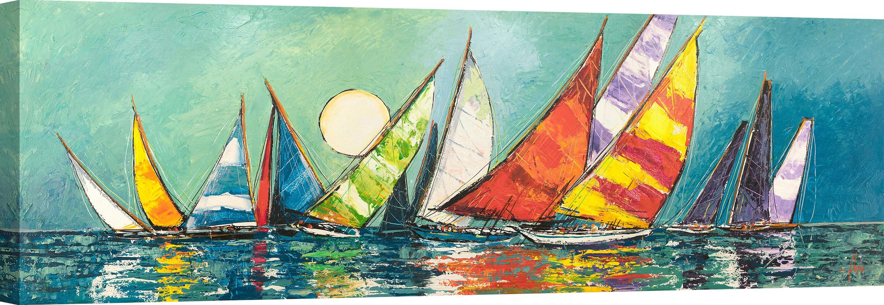 Pintura moderna, impresión sobre lienzo: Luigi Florio, Regata a la luz de la luna I