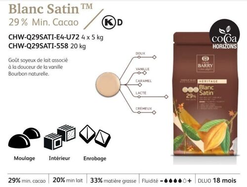 CACAO BARRY - BLANC SATIN (cacao 29,2 %)  - Pistoles -  10 kg